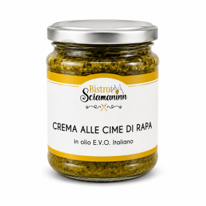 Crema alle cime di rapa Bistrot Sciamaninn in olio E.V.O. italiano su sfondo bianco