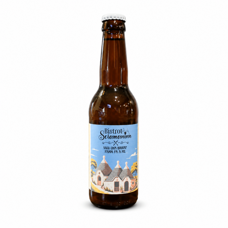 Birra artigianale Golden Ale Bistrot Sciamaninn in bottiglia su sfondo bianco